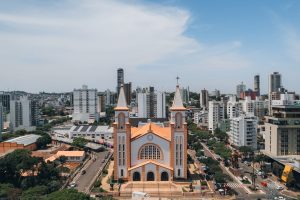 aerial image of the center of chapecó santa catarina, and santo antonio cathedral